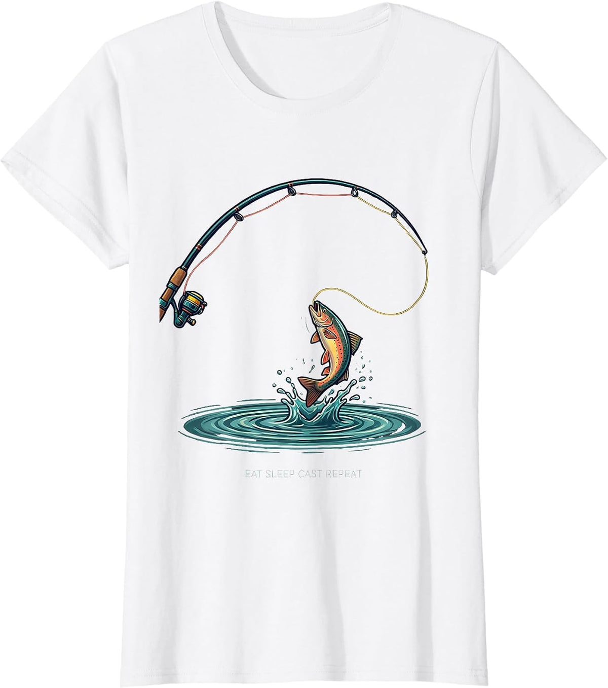 Women's Eat Sleep Cast Repeat Funny Fly Fishing Humor Gift T-Shirt - White