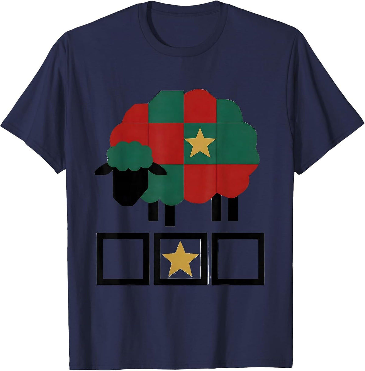 Quilted Sheep Christmas Star Farm Animal Lover Gift T-Shirt - Navy Blue