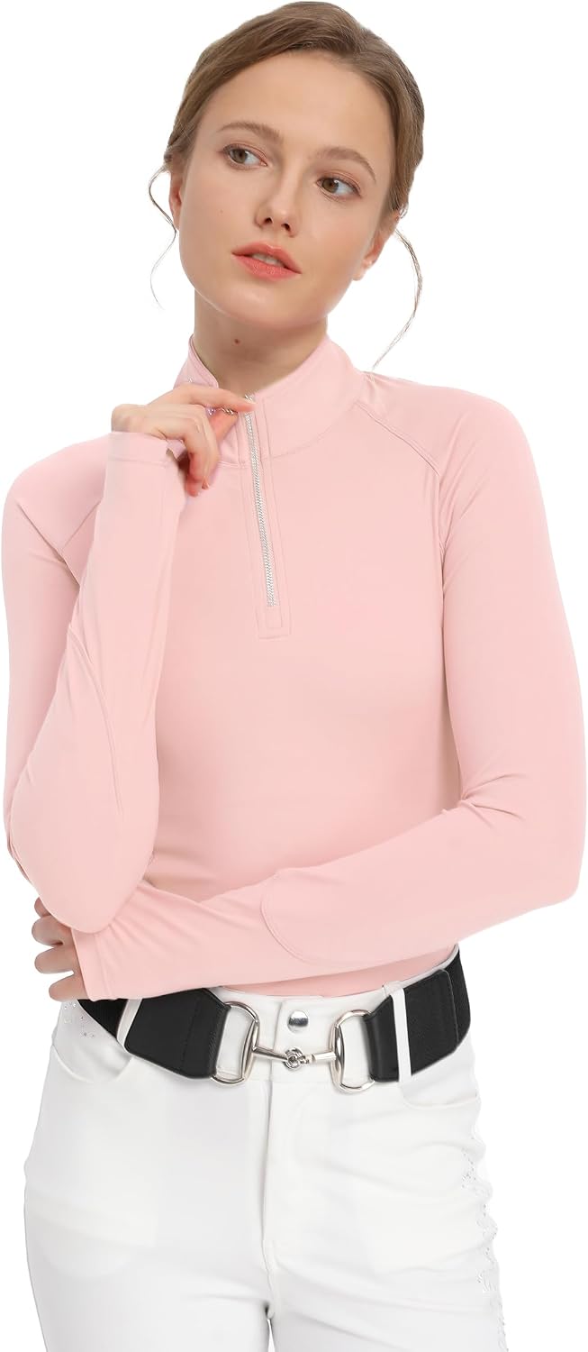 Long Sleeve Equestrian Shirts for Women, Horseback Riding Shirt - Champagne Pink