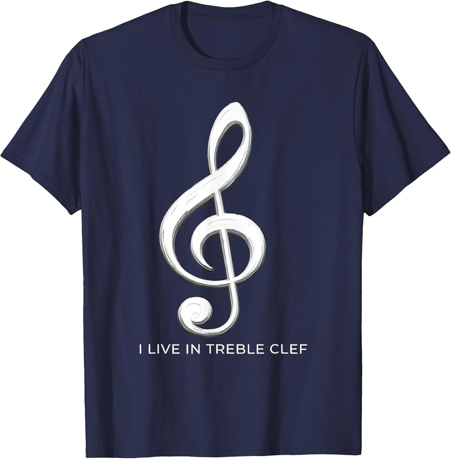 I Live In Treble Clef Music Teacher Design T-Shirt - Navy Blue