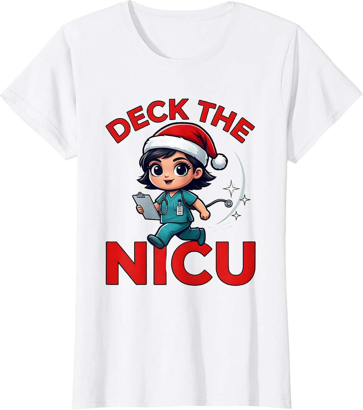 Women's DECK THE NICU Funny NICU Nurse Christmas Holiday Shift T-Shirt - White