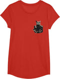 Russian Blue Cat in Pocket T-Shirt - Girls Red