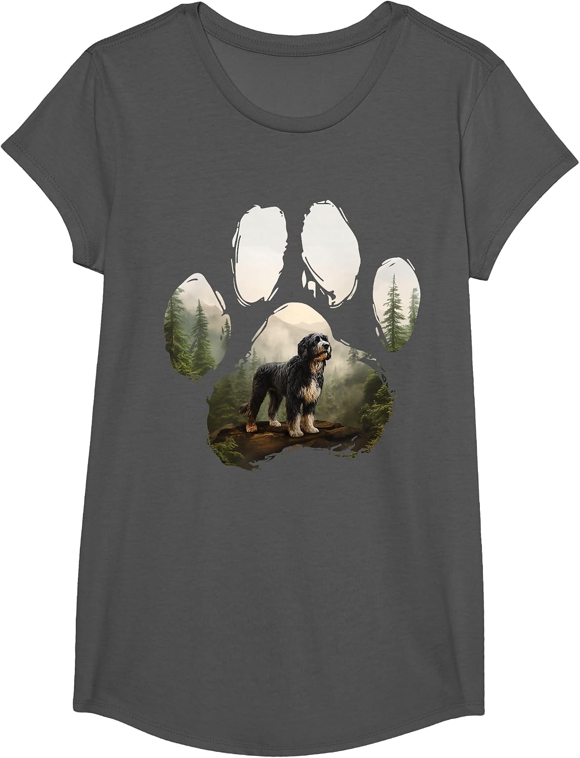 Bernedoodle Mountain Paw Design Dog Mom Dad T-Shirt - Girls Asphalt Grey