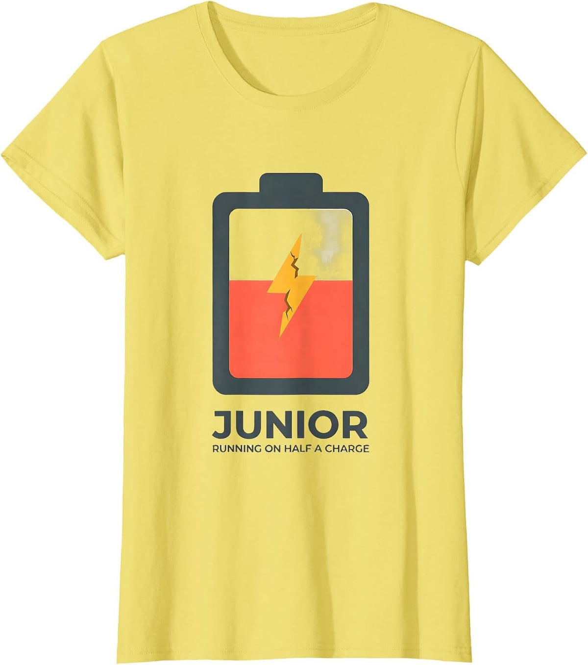 Women's Junior: Running On Half A Charge Funny College Student Gift T-Shirt - Lemon Yellow
