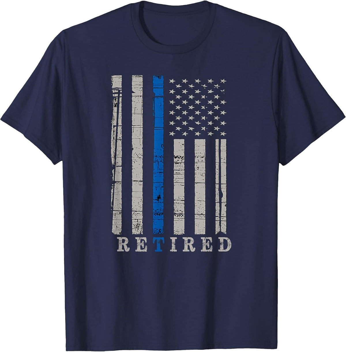 Retired Police Officer Thin Blue Line Flag Retirement T-Shirt - Navy Blue