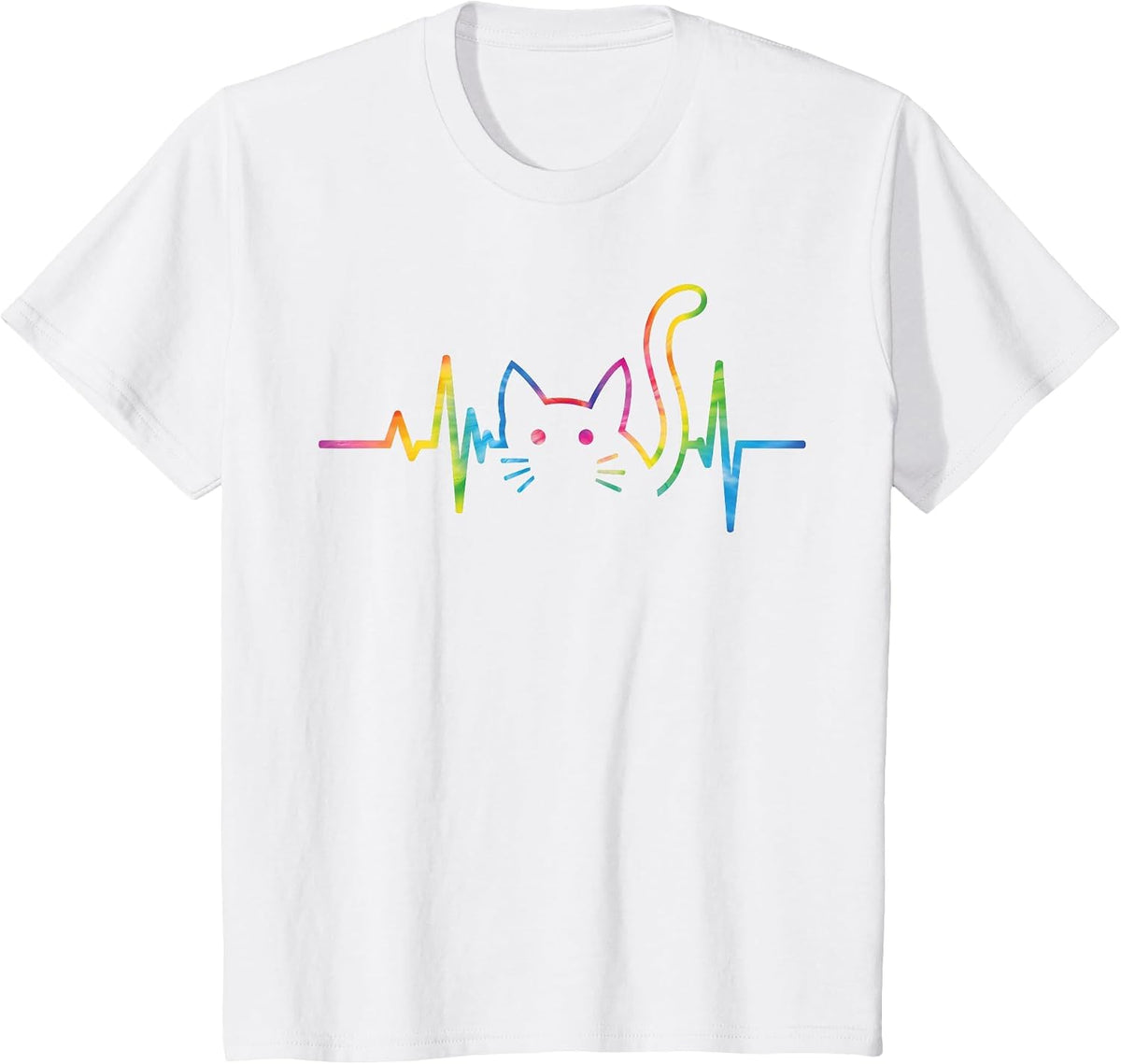 Heartbeat Cat for Women Silhouette Cute Cat Tie Dye Lover T-Shirt - White