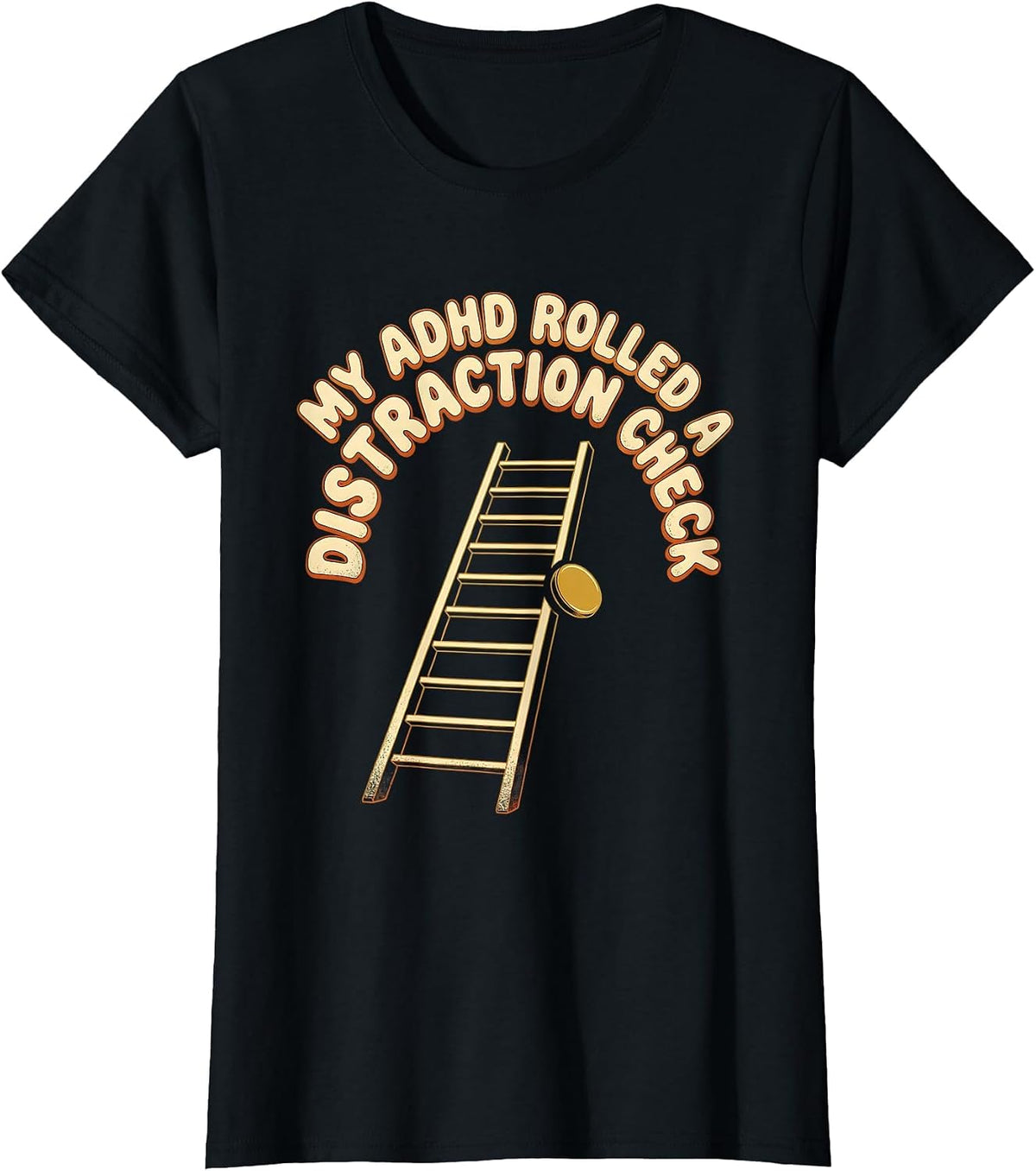 Women's My ADHD Rolled A Distraction Check Retro Vintage ADHD Gamer T-Shirt - Black