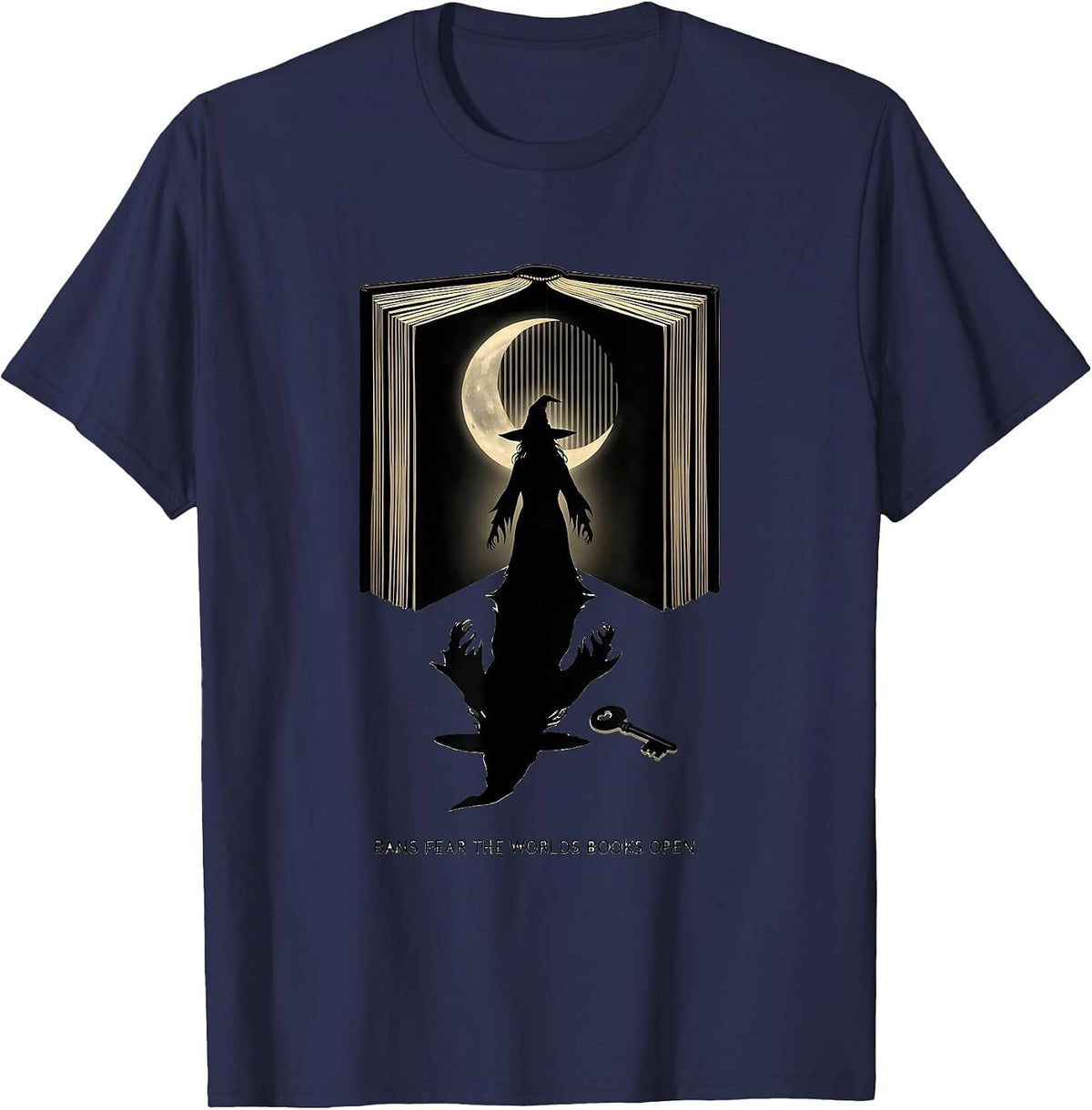 Men's Bans Fear The Worlds Books Open Witchy Book Lover Halloween T-Shirt - Navy Blue
