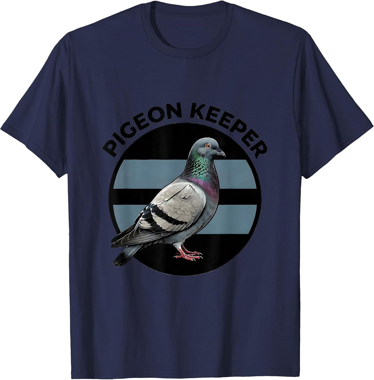 Men's Pigeon Keeper Bold Arched Lettering Pigeon Bird Badge Patch T-Shirt - Navy Blue
