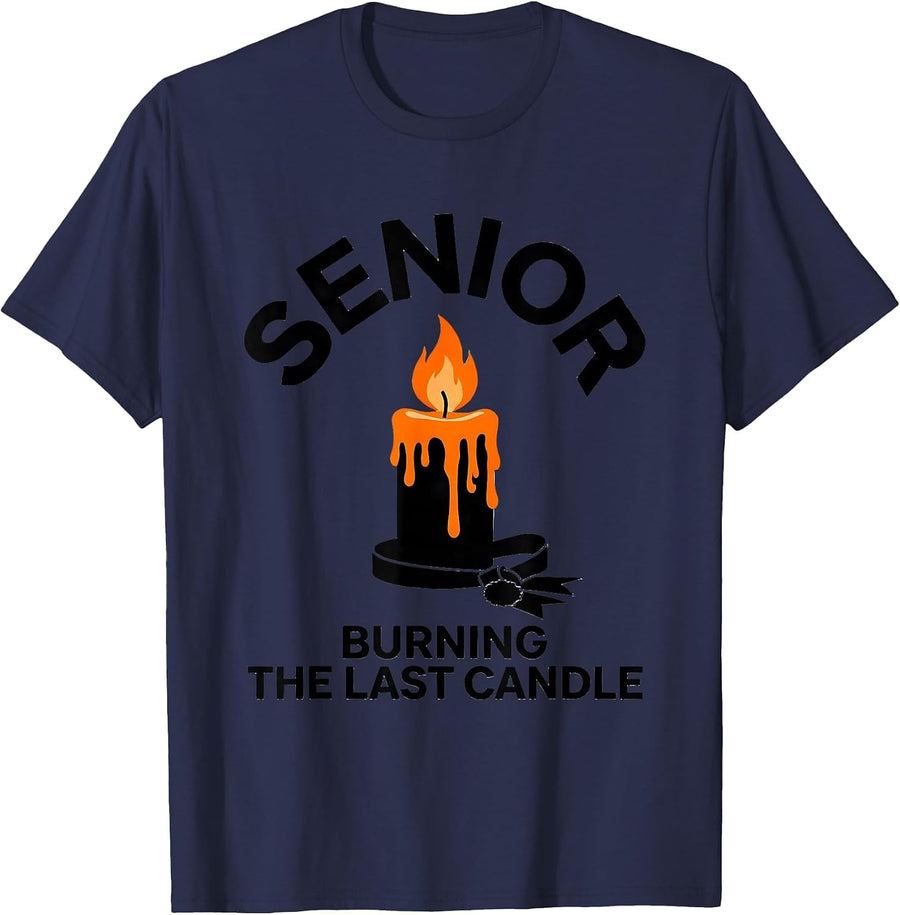 Senior Burning The Last Candle Funny College Student Gift T-Shirt - Navy Blue