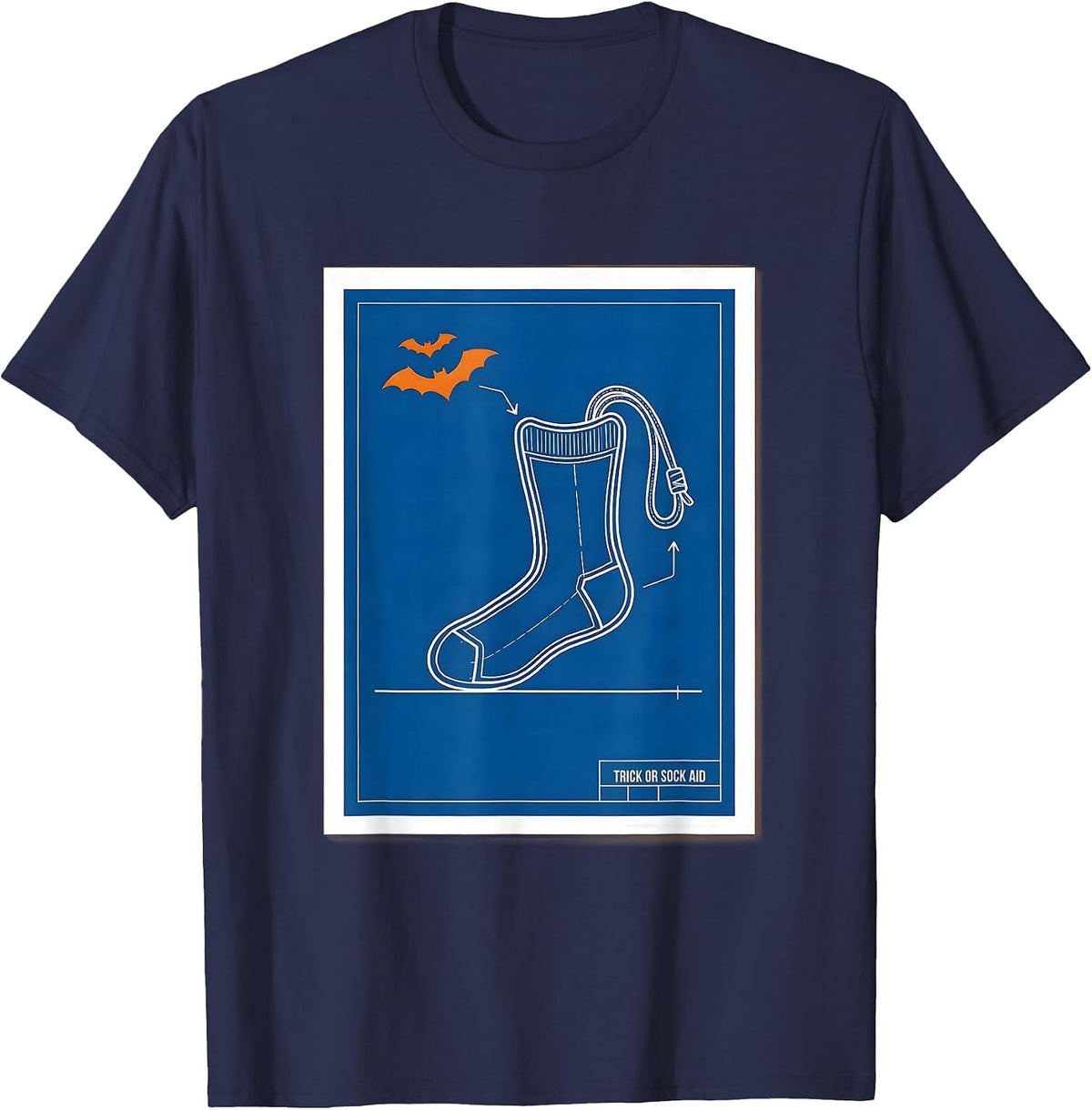 Men's Trick Or Sock Aid Technical Blueprint OT PT Halloween Humor T-Shirt - Navy Blue