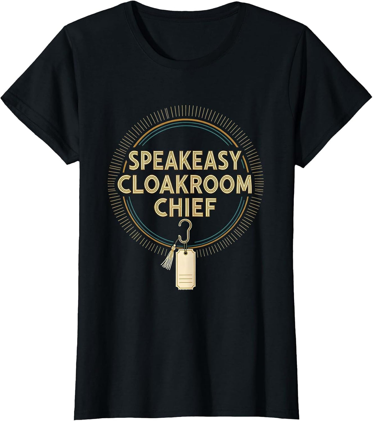 Speakeasy Cloakroom Chief Art Deco Roaring 20s Party T-Shirt - Black