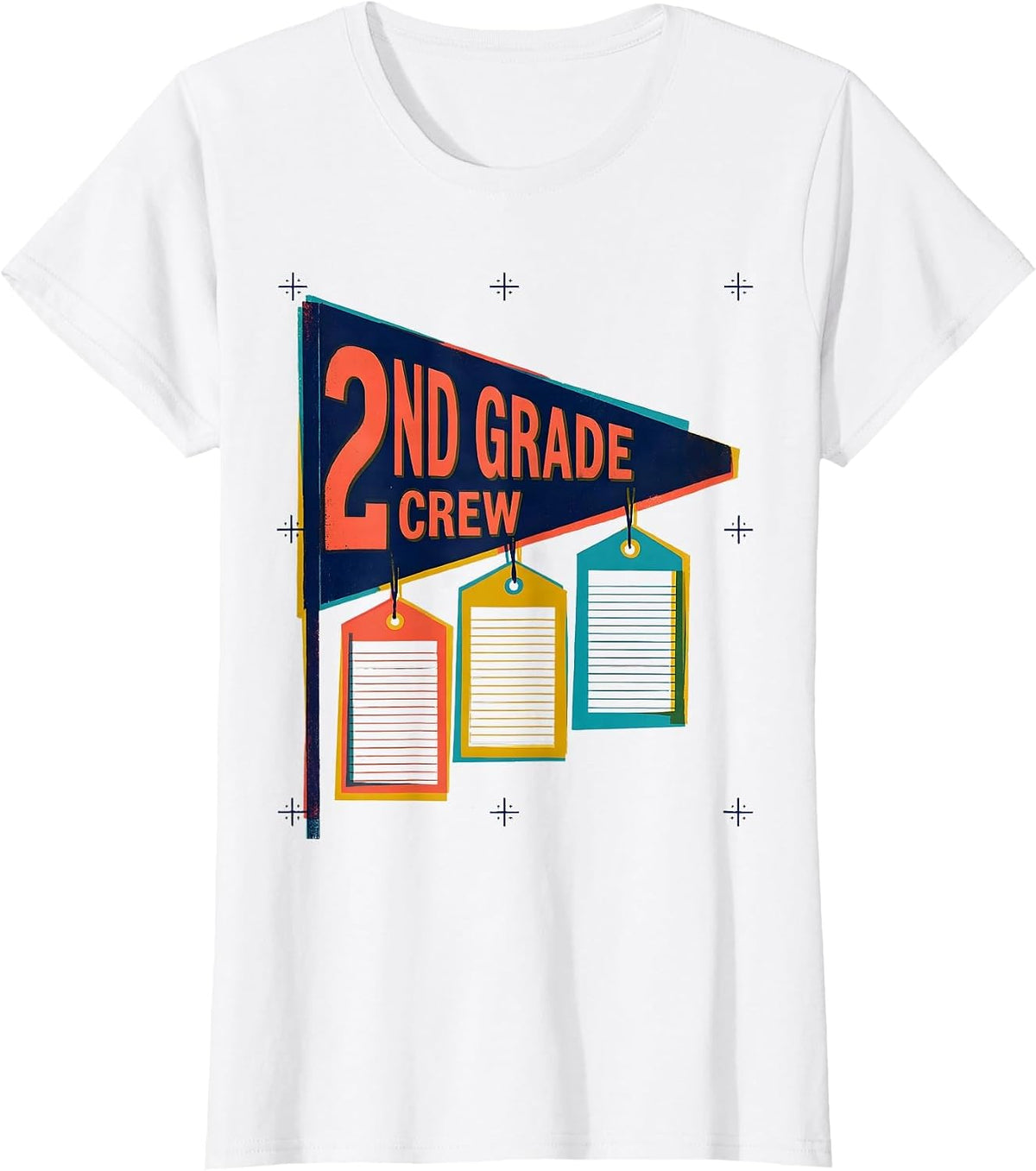 Women's 2nd Grade Crew Playful Back To School Student Teacher Team T-Shirt - White