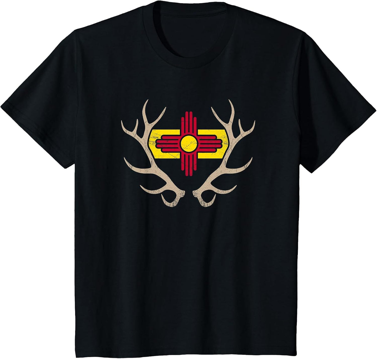New Mexico Elk Hunt Shirt - State Flag Antler Tee T-Shirt - Black