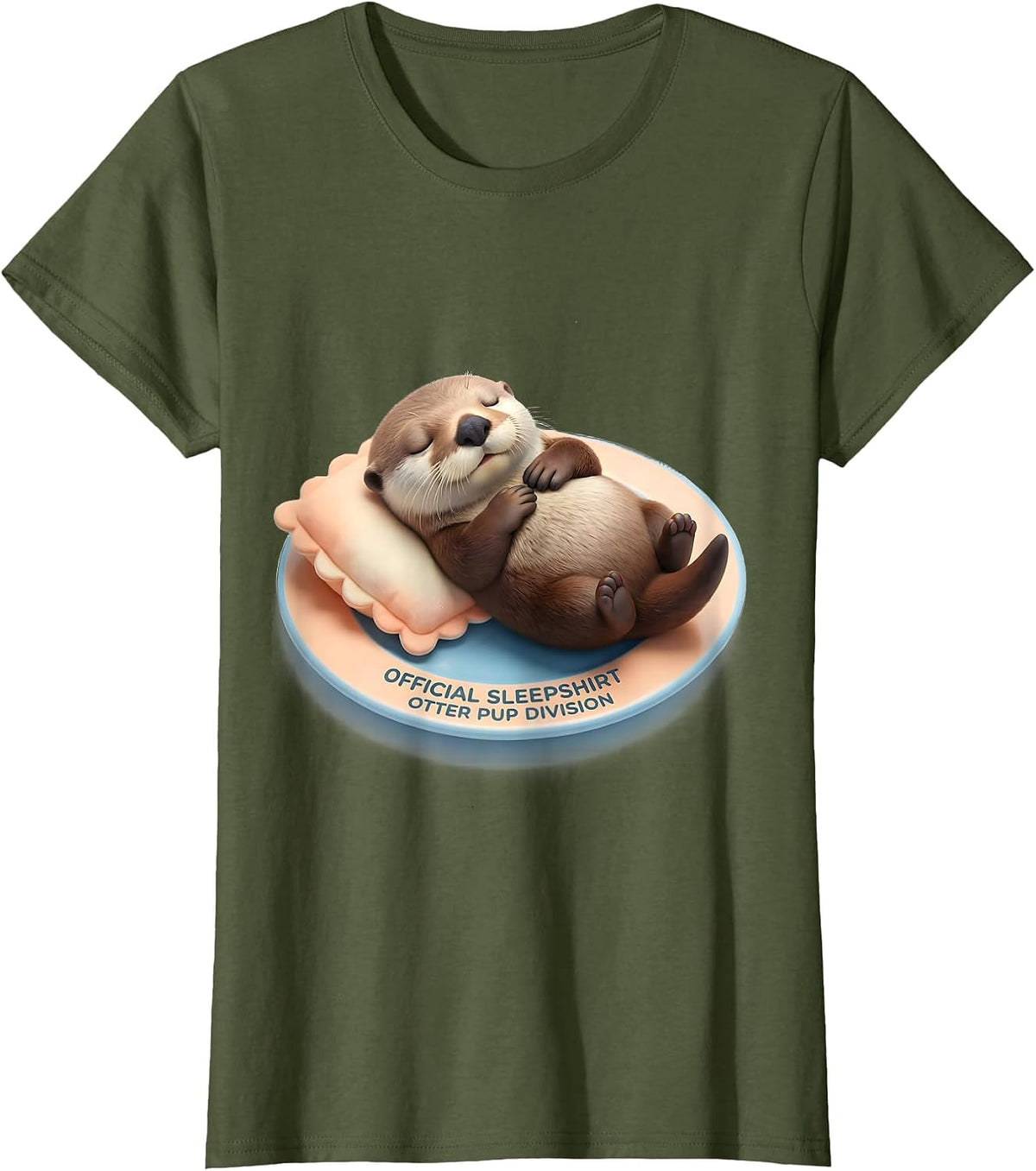 Women's Official Sleepshirt Otter Pup Division Cute Kawaii T-Shirt - Olive Green