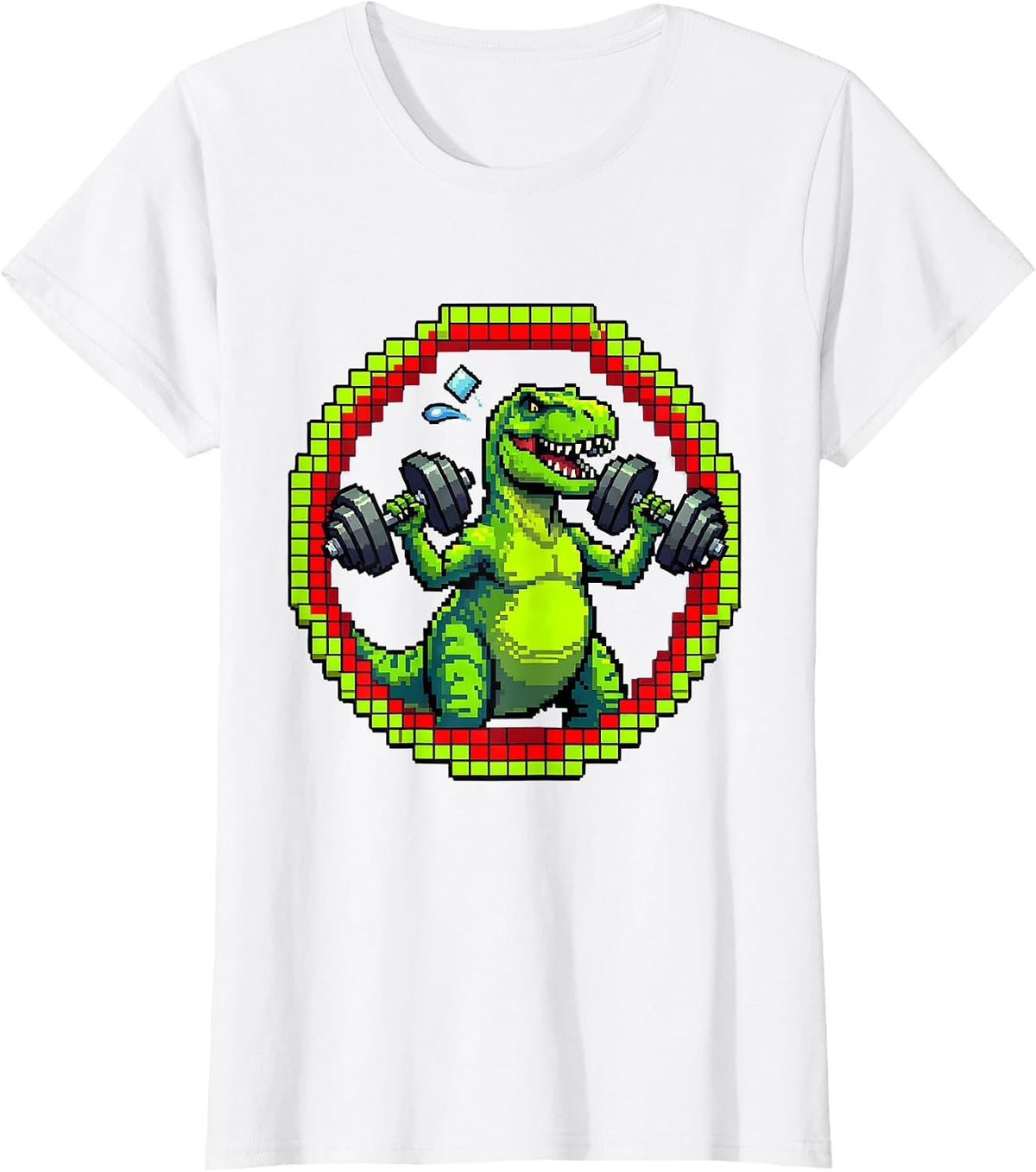 Women's T-Rex Lifting Dumbbells Funny Dinosaur Gym T-Shirt - White