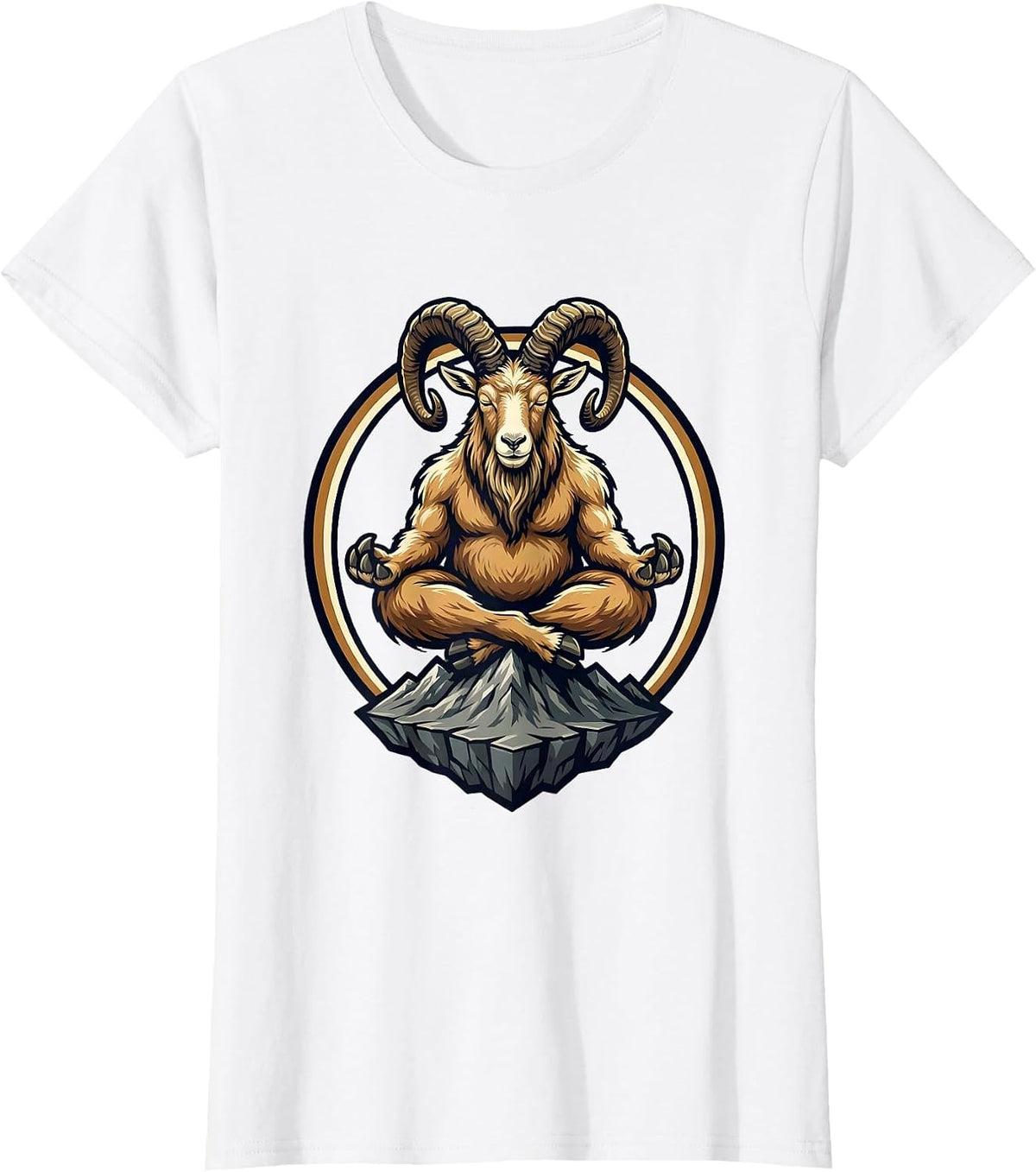 Women's Mountain Goat Meditating Funny Zen Peak Design T-Shirt - White