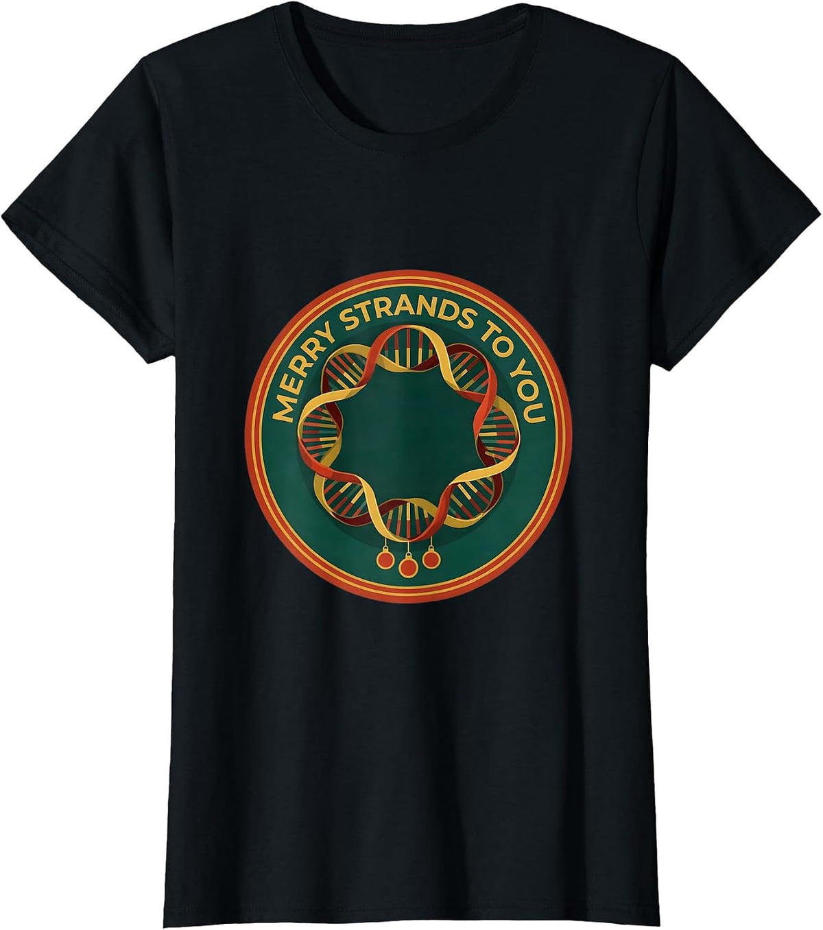 Merry Strands To You Funny Science Teacher DNA Helix T-Shirt - Black