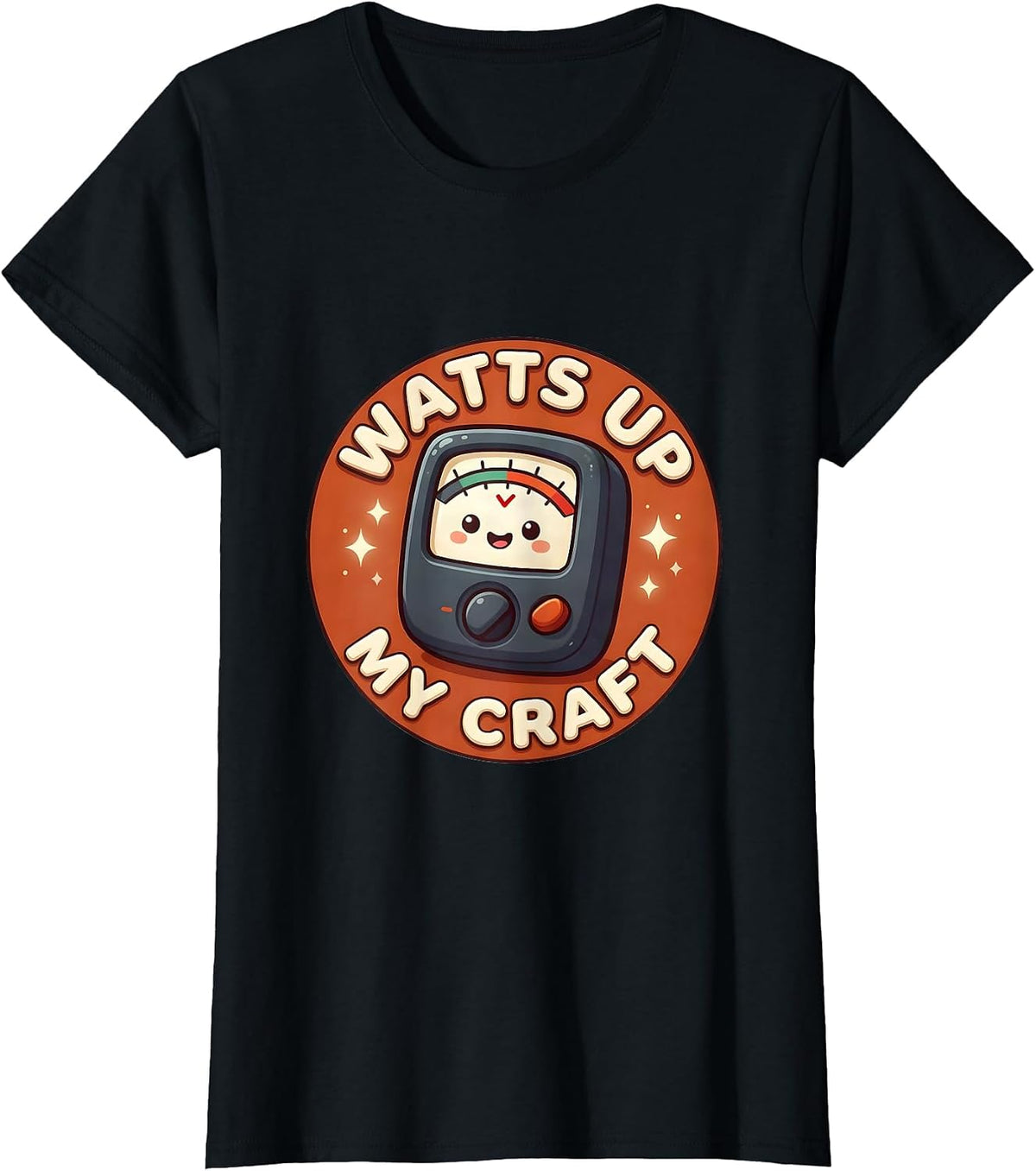 Women's Watts Up My Craft Cute Kawaii Machinist Electrician Humor T-Shirt - Black