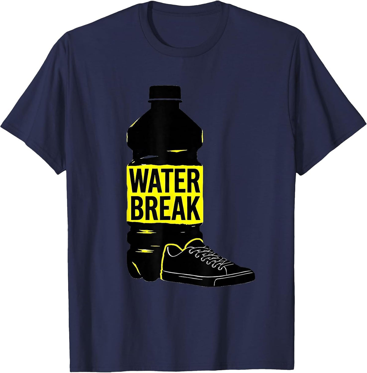 Men's Water Break Stencil Graphic PE Teacher Gym Coach Back T-Shirt - Navy Blue