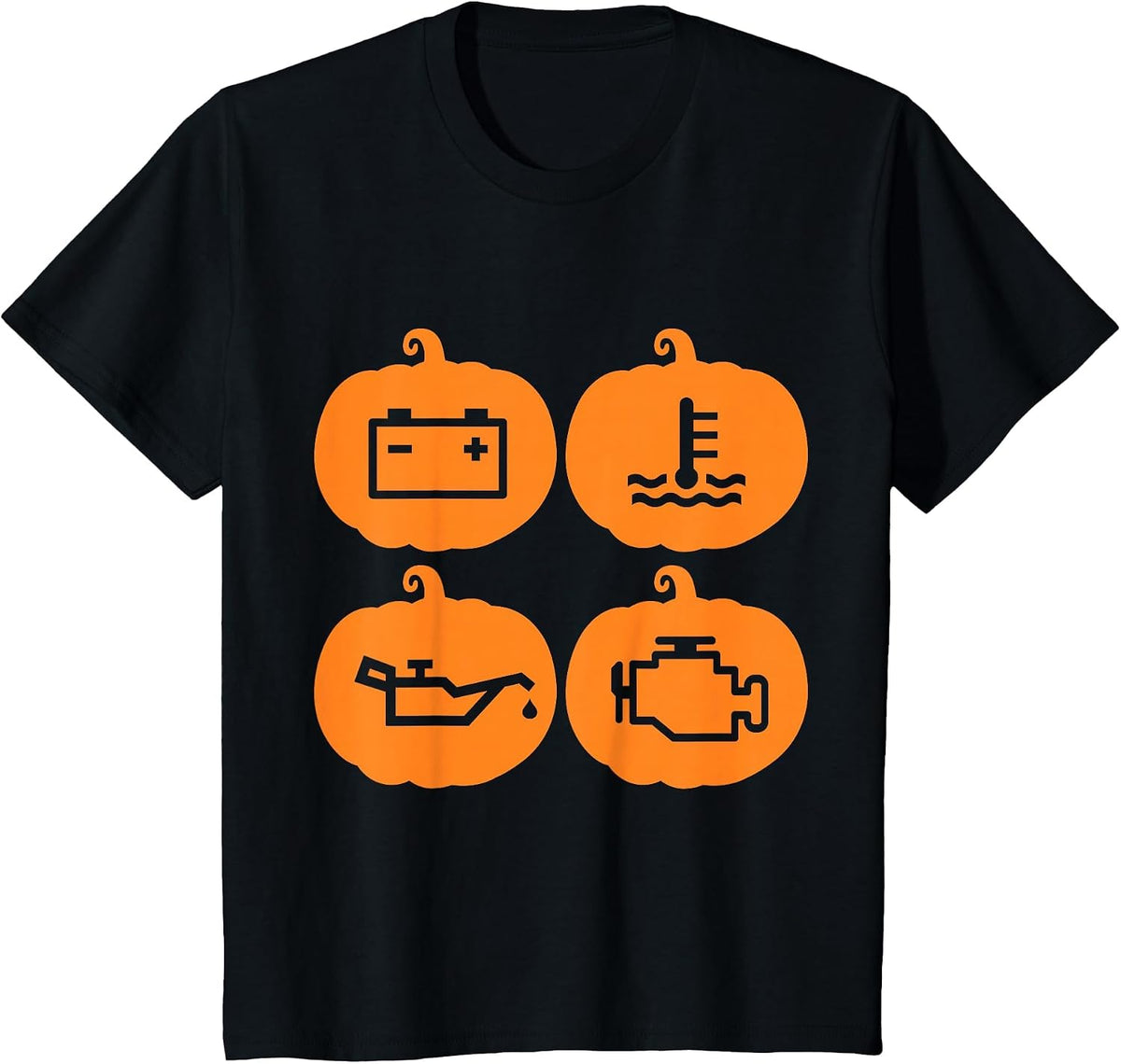 Halloween Pumpkin Car Mechanic Funny Joke Check Engine T-Shirt - Black