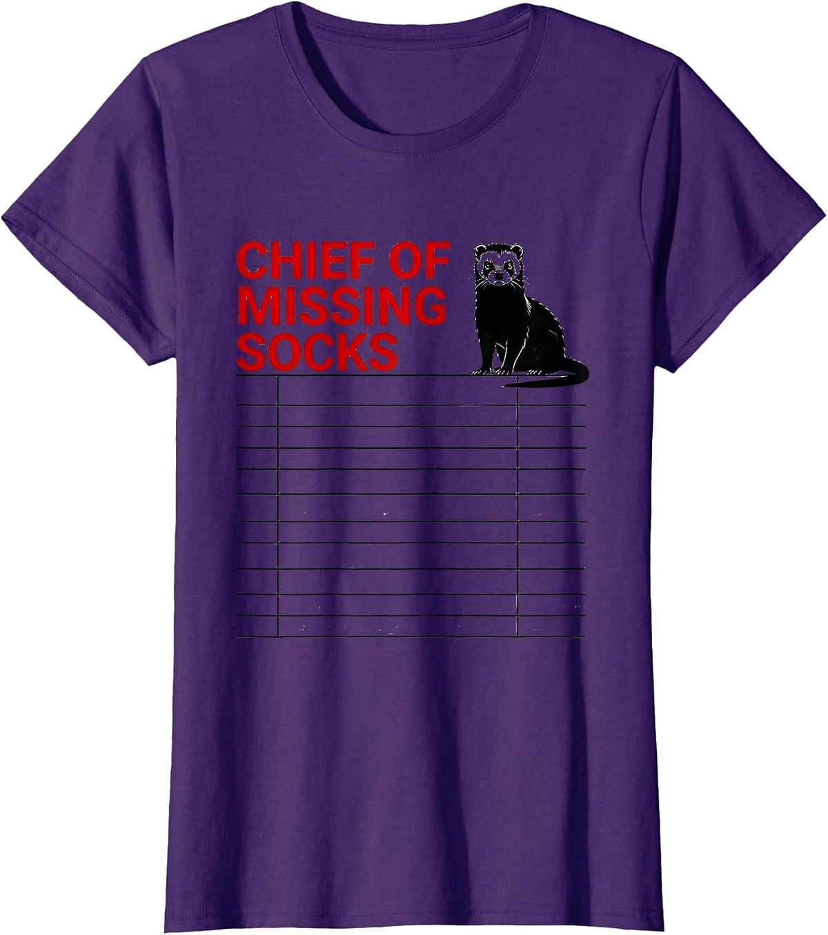Women's Chief of Missing Socks Funny Ferret Lover Gift Christmas T-Shirt - Purple