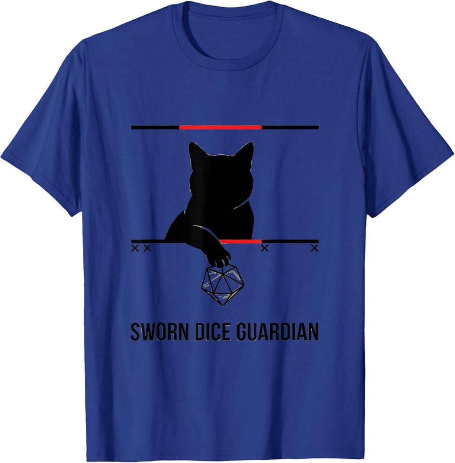 Sworn Dice Guardian Minimalist Gamer Cat RPG D20 Dice T-Shirt - Royal Blue
