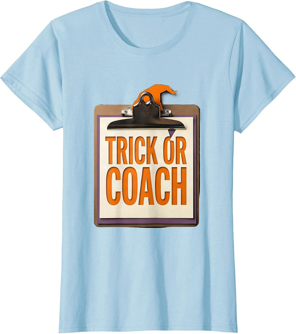 Women's Trick Or Coach Paper Cutout Teacher Halloween Costume Pun T-Shirt - Baby Blue