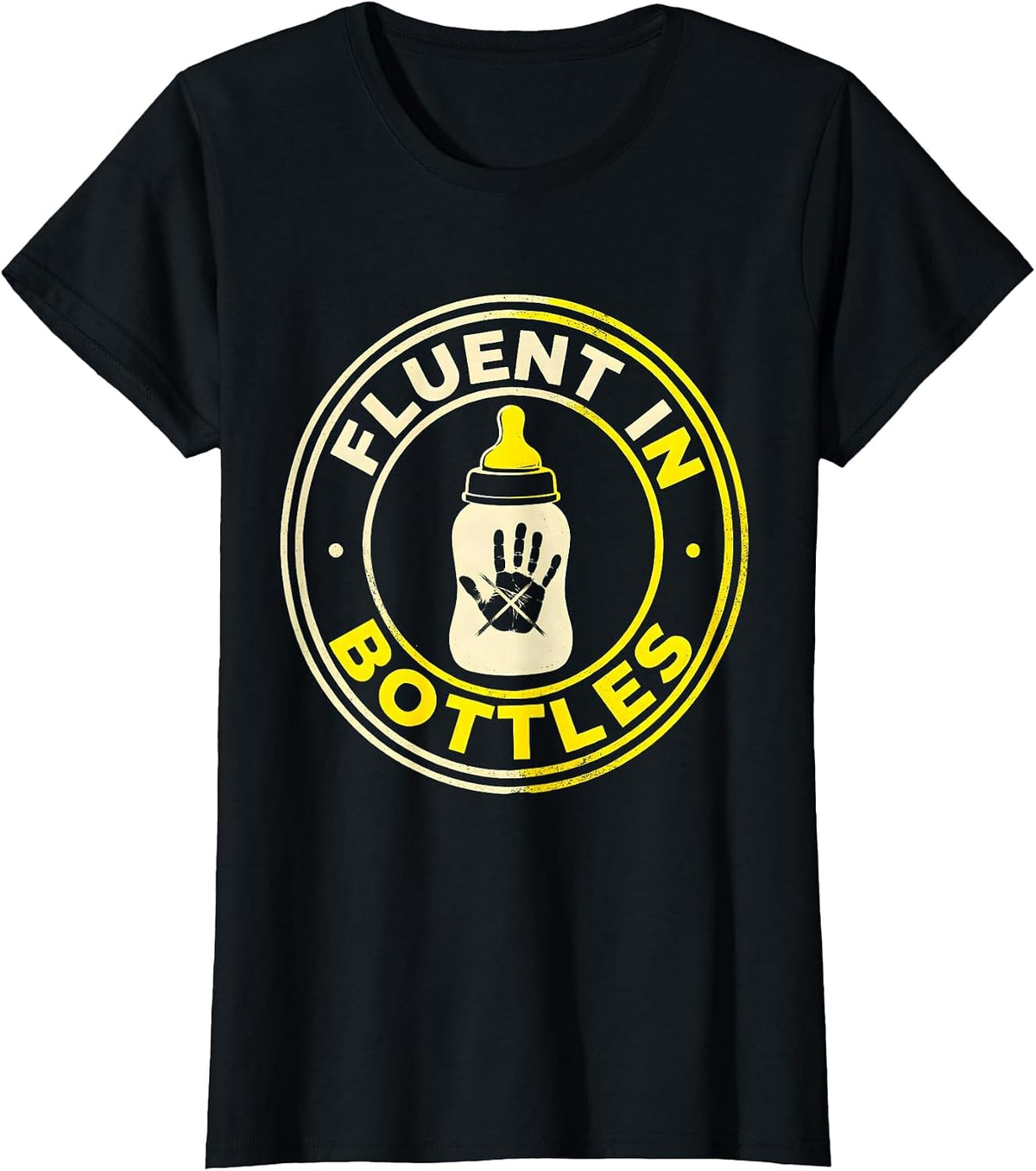 Women's Fluent In Bottles Stencil Graphic Childcare Teacher Daycare T-Shirt - Black
