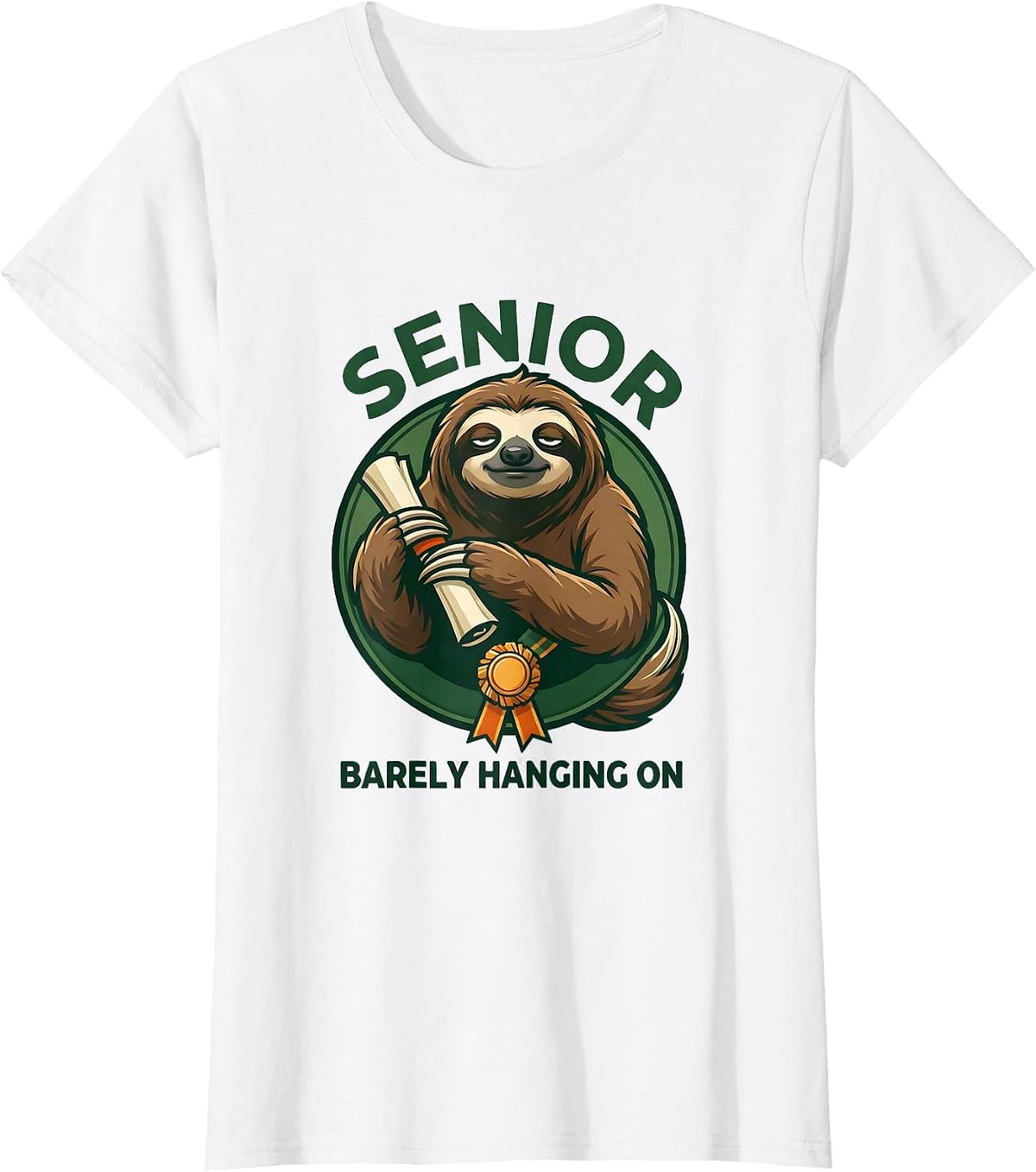 Senior Barely Hanging On Funny College Student Gift T-Shirt - White
