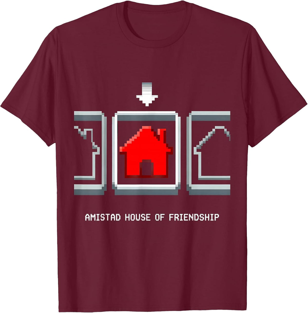 Amistad House of Friendship Retro Pixel Art School Spirit T-Shirt - Burgundy