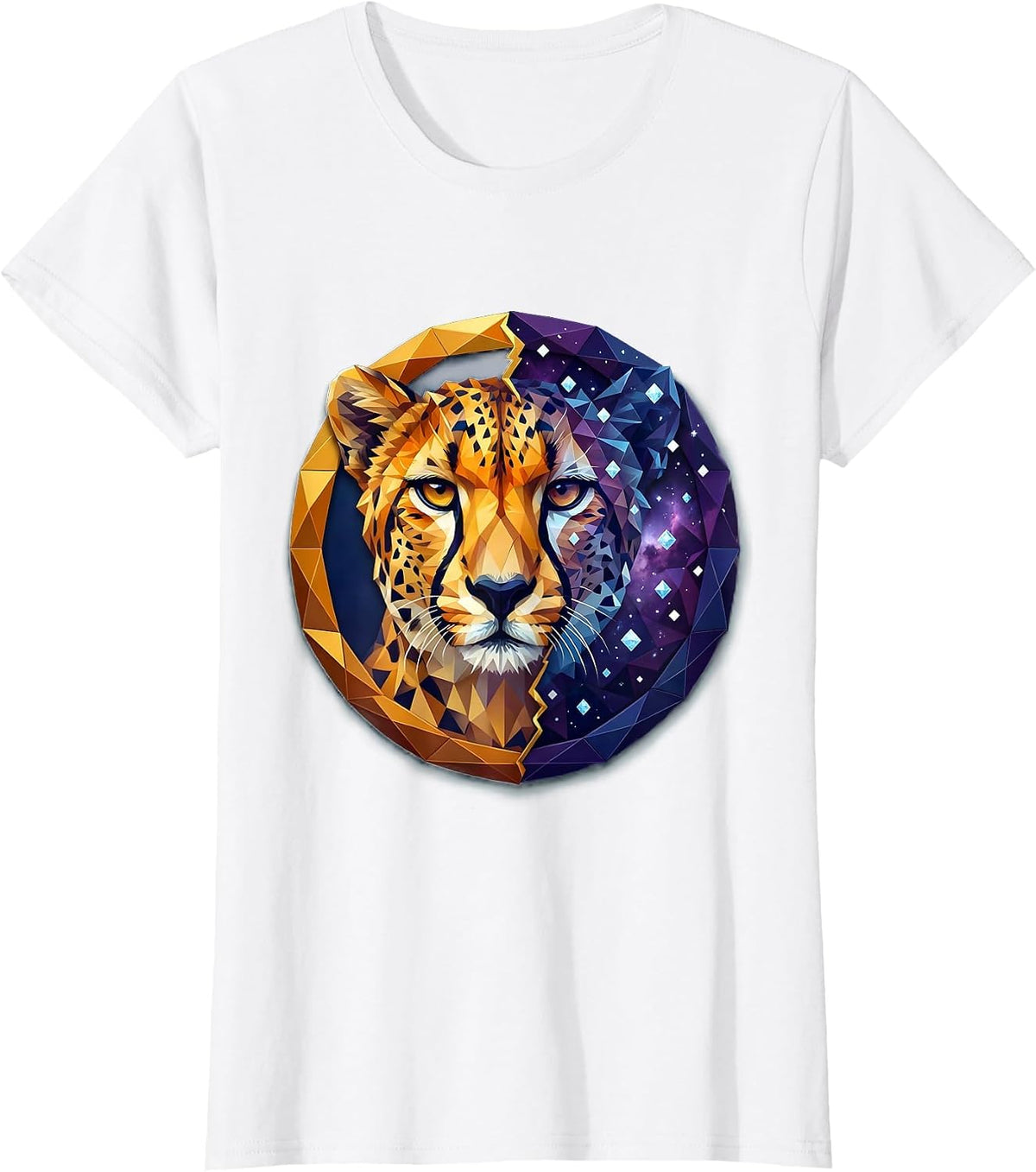Half Cheetah Half Galaxy Cosmic Portrait T-Shirt - White
