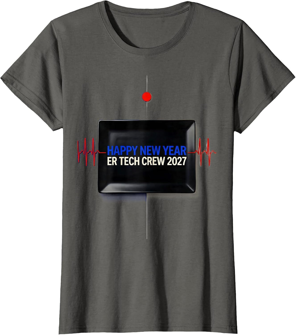 Women's Happy New Year, ER Tech Crew 2027 Geometric Healthcare T-Shirt - Asphalt Grey