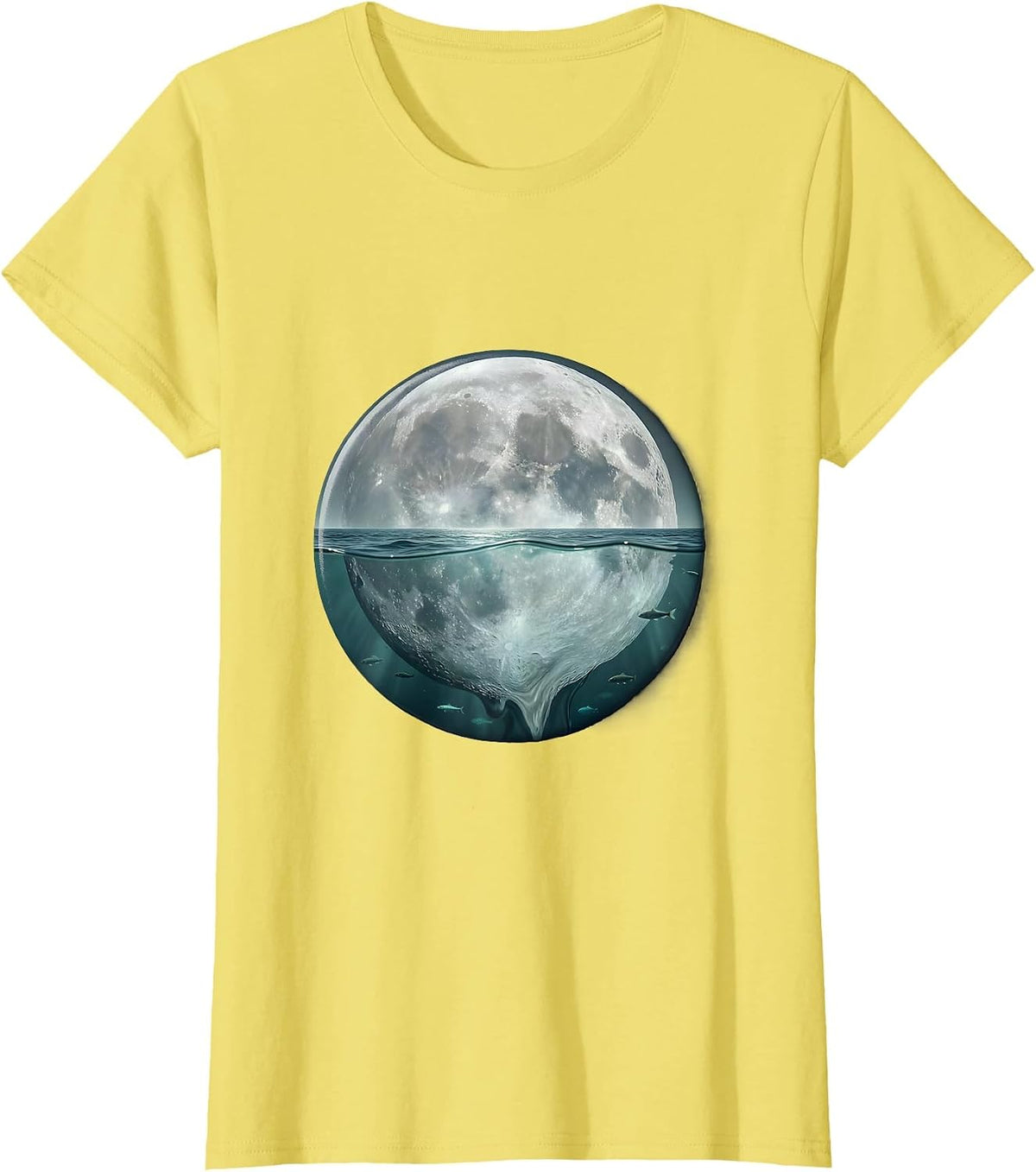 Half Moon Submerged in Dark Ocean Waters T-Shirt - Lemon Yellow