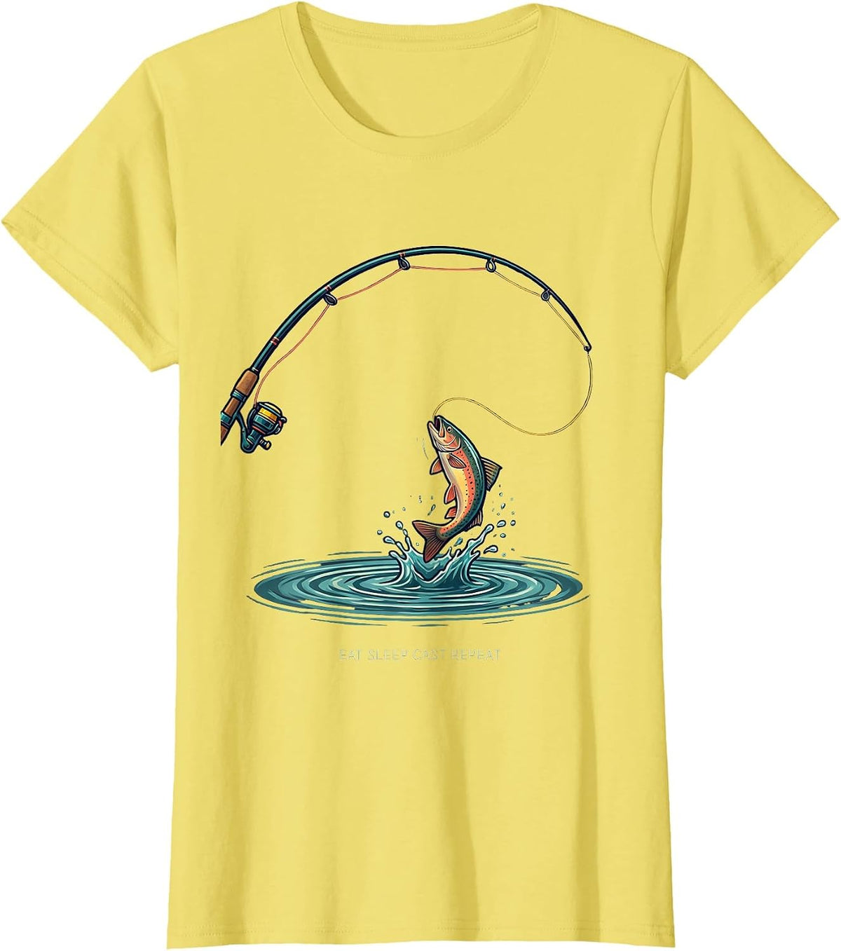 Women's Eat Sleep Cast Repeat Funny Fly Fishing Humor Gift T-Shirt - Lemon Yellow