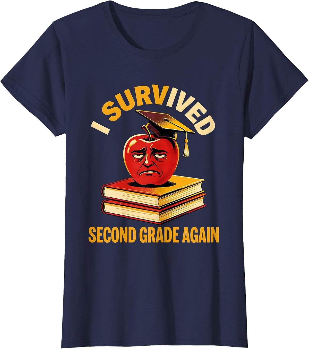Women's I Survived Second Grade Again Teacher Design T-Shirt - Navy Blue