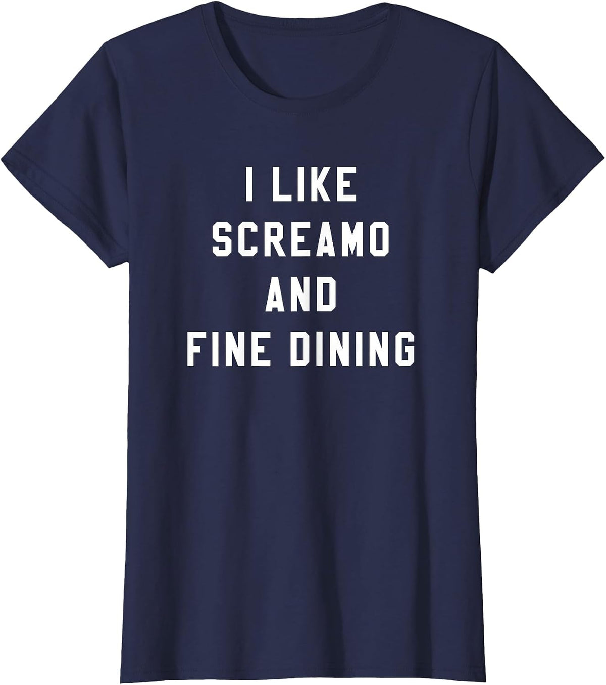 I Like Screamo and FINE Dining Funny Emo Goth Punk Music T-Shirt, Women, Navy Blue, Medium - As Pictured