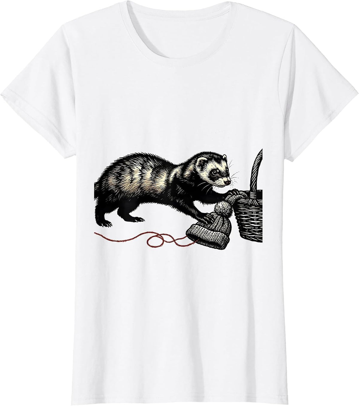 Ferret Steals Hat Linocut Funny Ferret Lover Gift T-Shirt - White