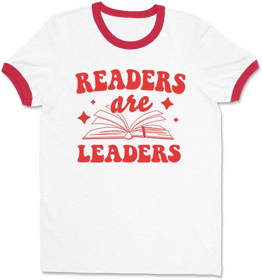 Readers are Leaders Ringer Tee Shirt Unisex - White\/Red