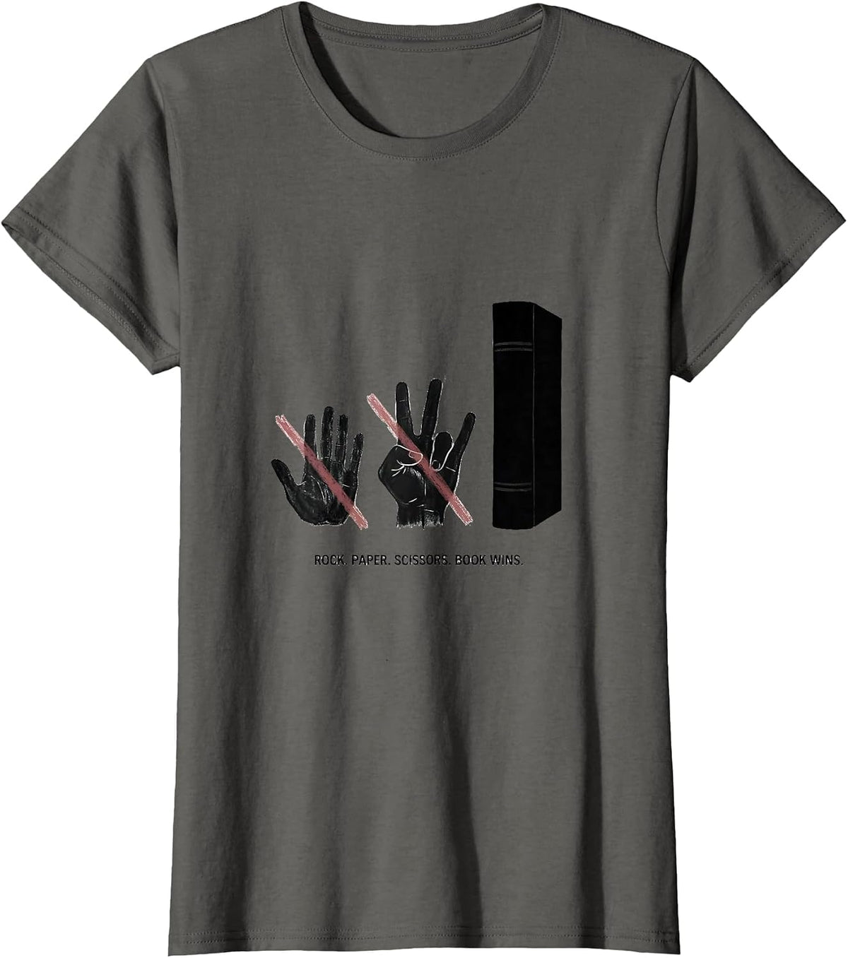 Women's Rock. Paper. Scissors. Book Wins. Playful Humor Book Lover T-Shirt - Asphalt Grey