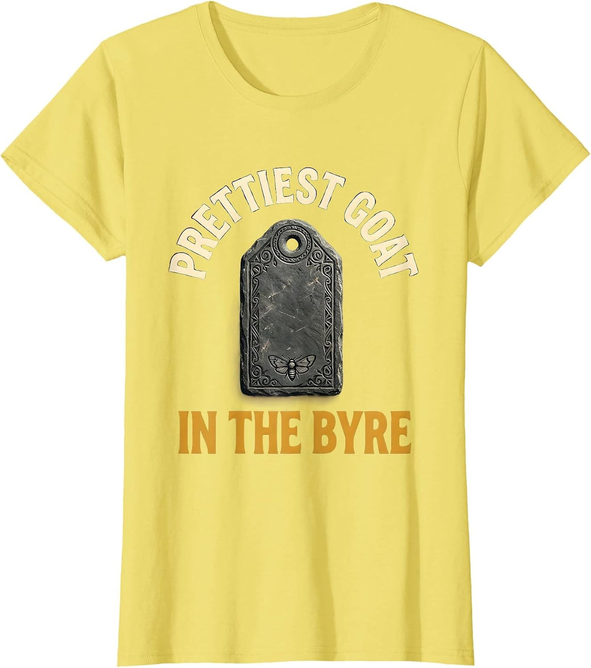 Women's Prettiest Goat In The Byre Folk Art Goth Alt Horror Folklore T-Shirt - Lemon Yellow