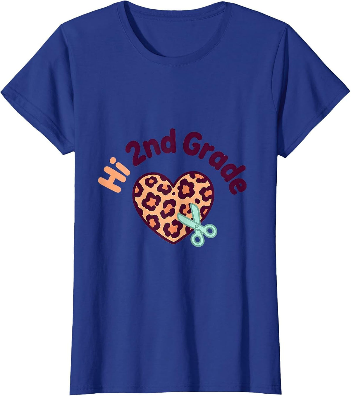 Women's Hi 2nd Grade Cute Kawaii Leopard Heart Back To School T-Shirt - Royal Blue