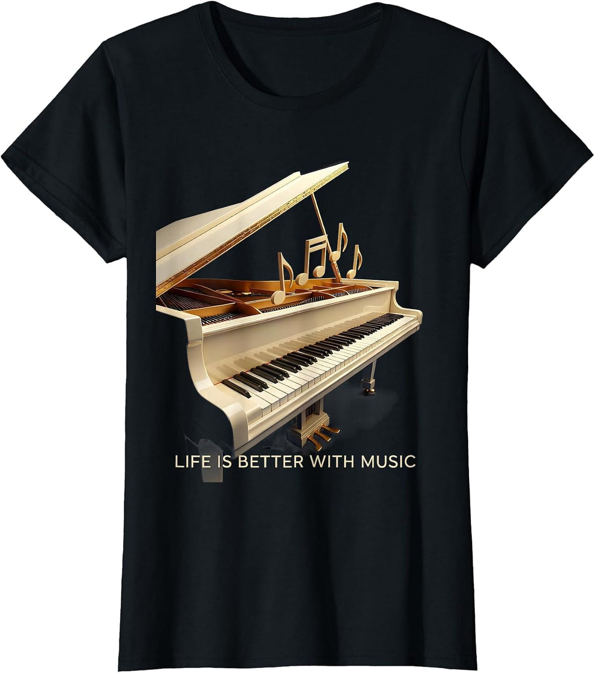 Life Is Better With Music Teacher Design T-Shirt - Black