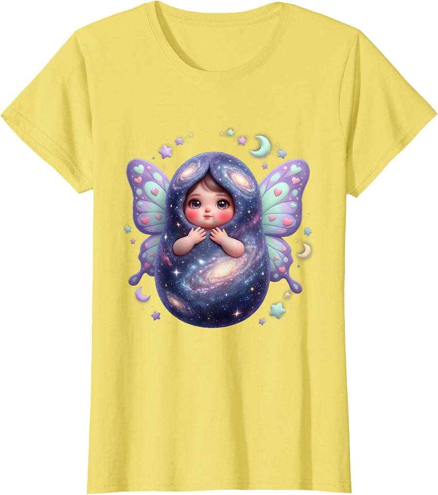 Women's Autism Galaxy Cocoon Transformation Art T-Shirt - Lemon Yellow