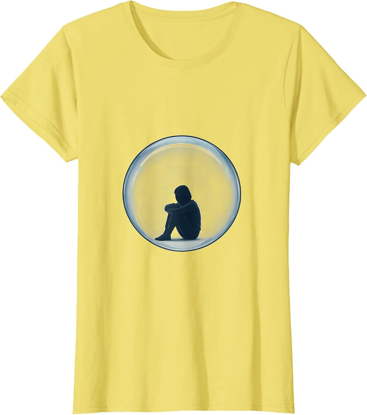 Autism Awareness Lone Figure In Soap Bubble Art T-Shirt - Lemon Yellow