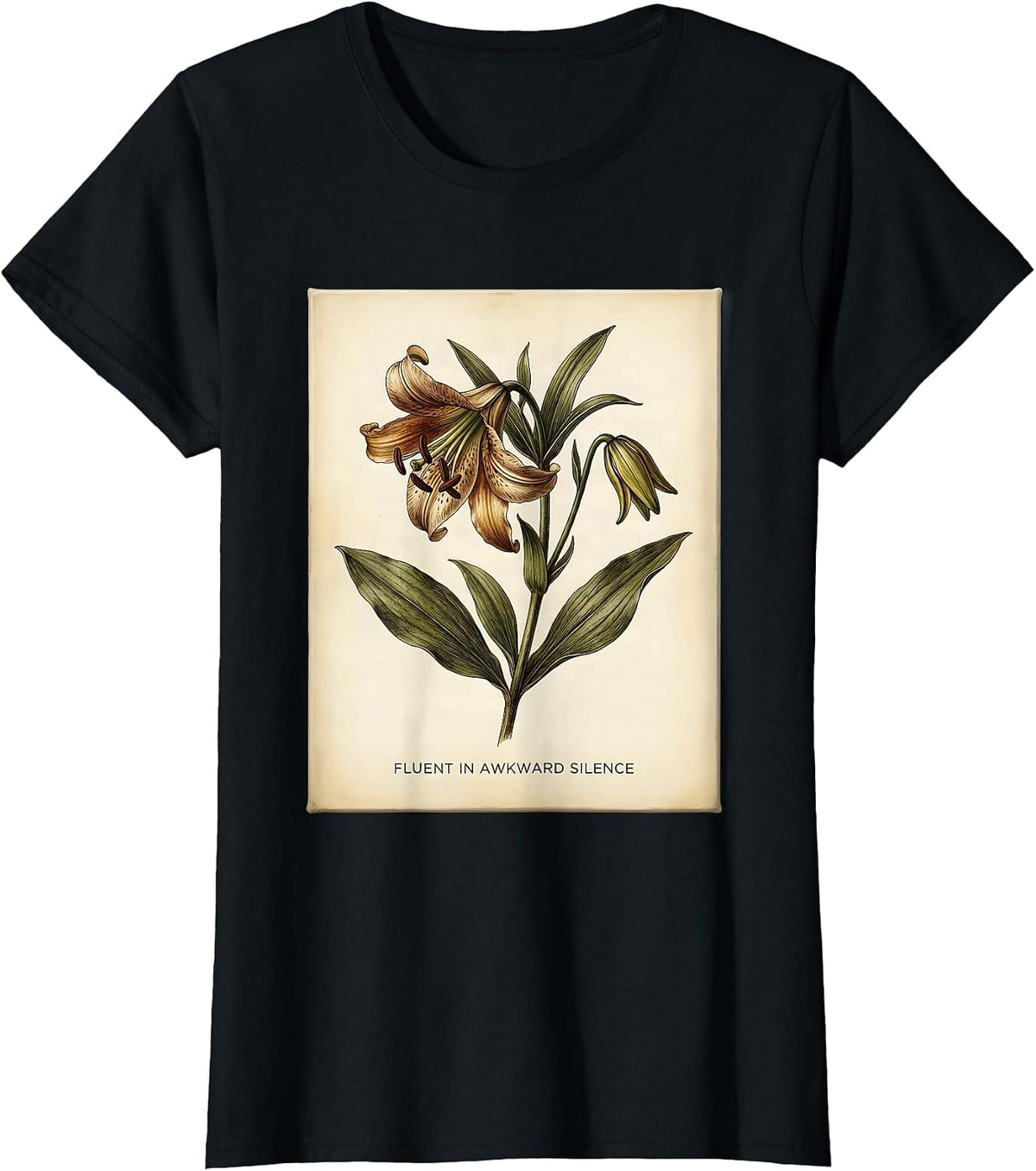 Women's Fluent In Awkward Silence Derpy Humor Design T-Shirt - Black