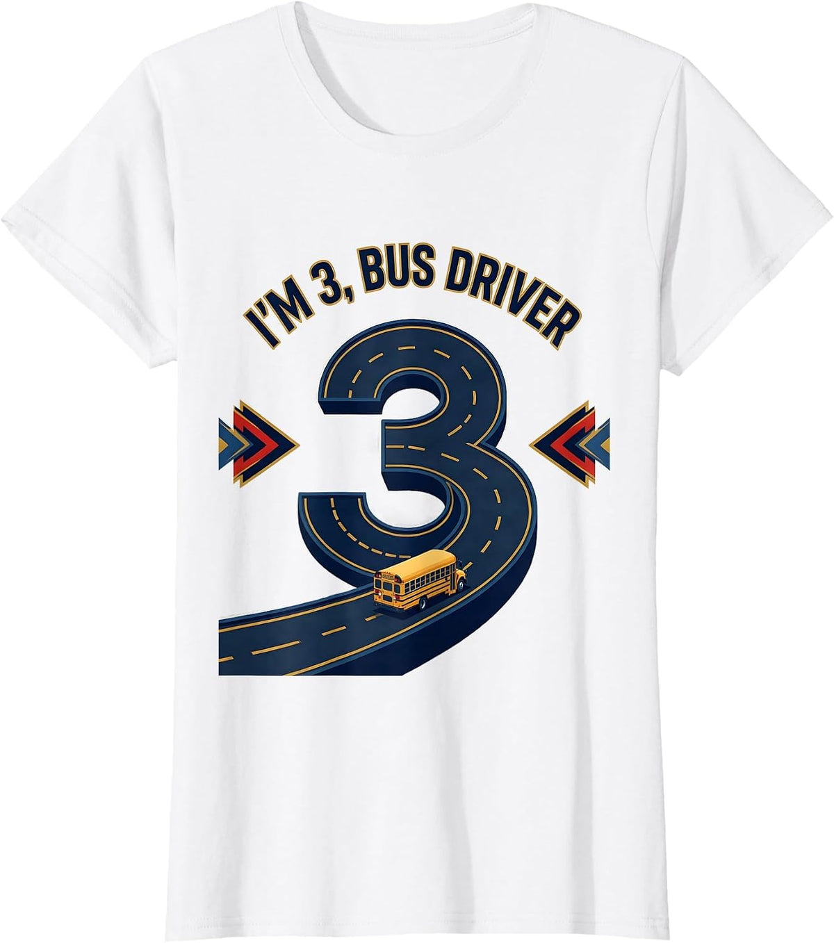 Women's I'm 3 Bus Driver Sports Boys Birthday Party Vehicle Theme T-Shirt - White
