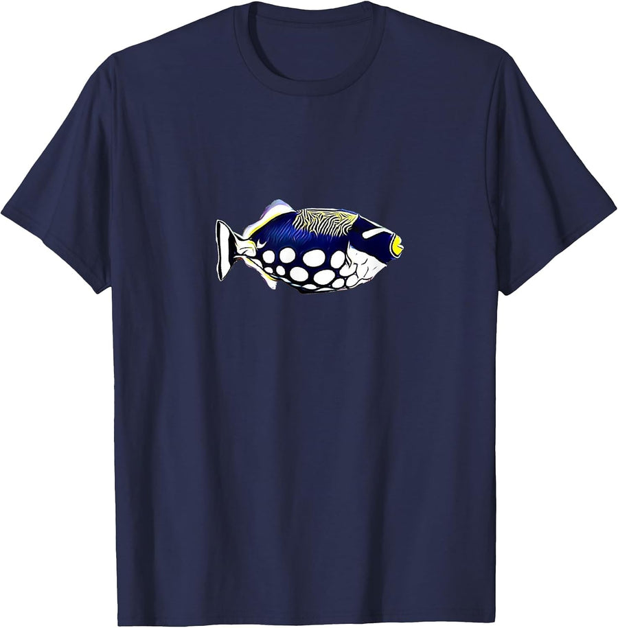 Clown Trigger Saltwater Reef Fish Tank T-Shirt - Navy Blue