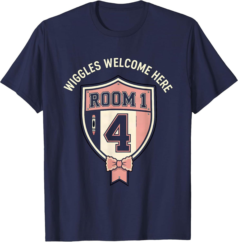 Wiggles Welcome Here Preschool Teacher Design T-Shirt - Navy Blue
