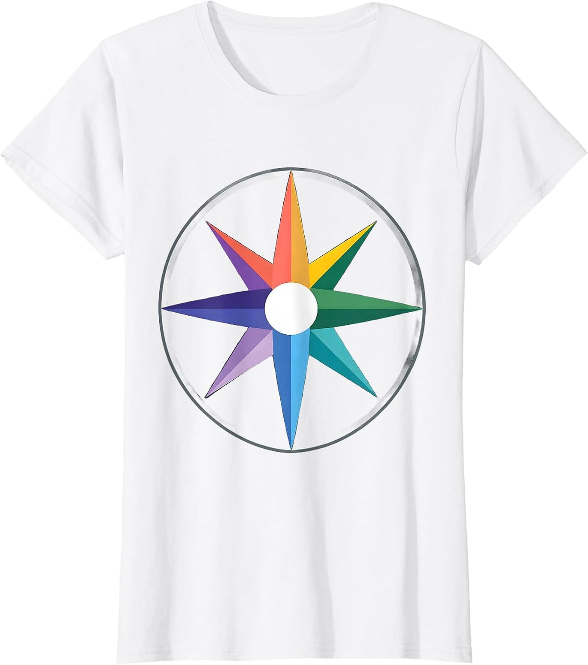 Autism Awareness Rainbow Compass Rose Illustration T-Shirt - White